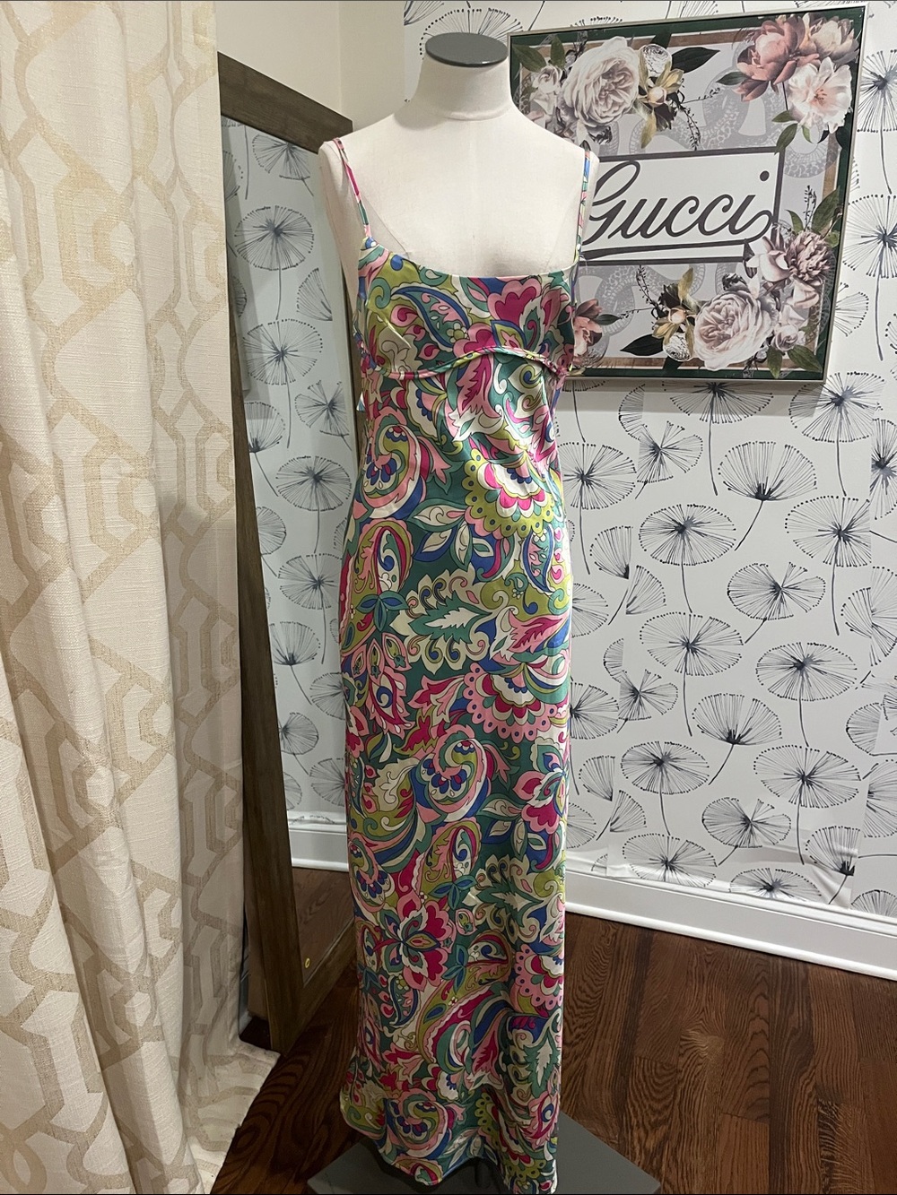 Evolutionary Apperel M Multicolor Paisley Silk  feel Maxi Slip Dress